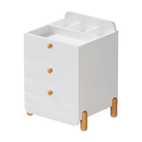 Table De Chevet à 3 Tiroirs Et Étagères-pour Le Salon Et La Chambre-blanc