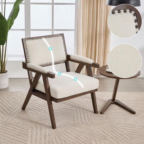 Fauteuil Lounge Moderne-méridienne Rembourrée-en Tissu-structure En Bois-beige