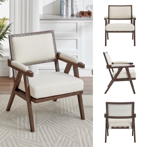 Fauteuil Lounge Moderne-méridienne Rembourrée-en Tissu-structure En Bois-beige