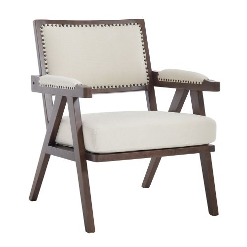Fauteuil Lounge Moderne-méridienne Rembourrée-en Tissu-structure En Bois-beige
