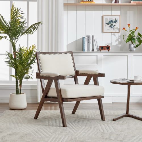Fauteuil Lounge Moderne-méridienne Rembourrée-en Tissu-structure En Bois-beige