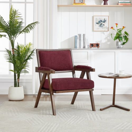 Fauteuil Lounge Moderne-méridienne Rembourrée-en Tissu-structure En Bois-rose Rouge