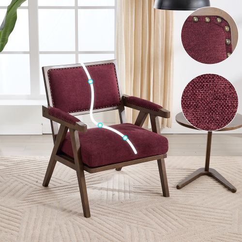 Fauteuil Lounge Moderne-méridienne Rembourrée-en Tissu-structure En Bois-rose Rouge