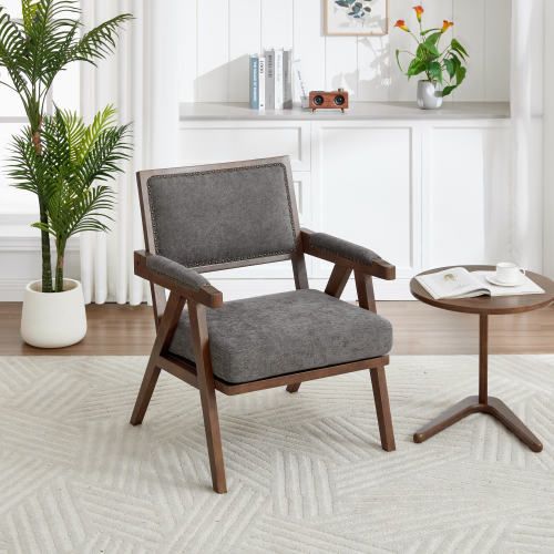 Fauteuil Lounge Moderne-méridienne Rembourrée-en Tissu-structure En Bois-gris
