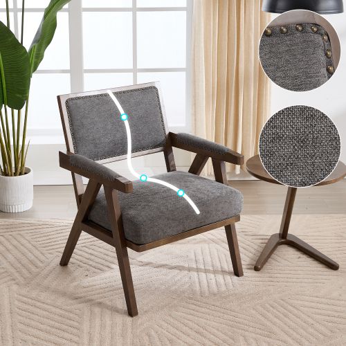 Fauteuil Lounge Moderne-méridienne Rembourrée-en Tissu-structure En Bois-gris