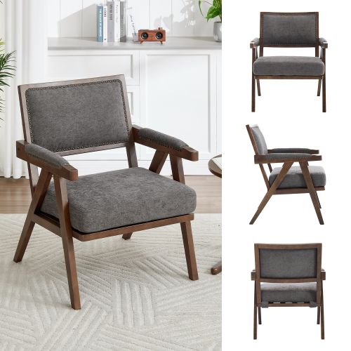 Fauteuil Lounge Moderne-méridienne Rembourrée-en Tissu-structure En Bois-gris