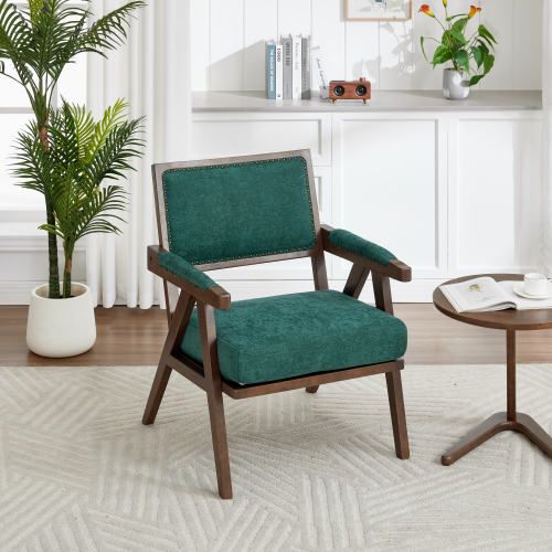 Fauteuil Lounge Moderne-méridienne Rembourrée-en Tissu-structure En Bois-vert