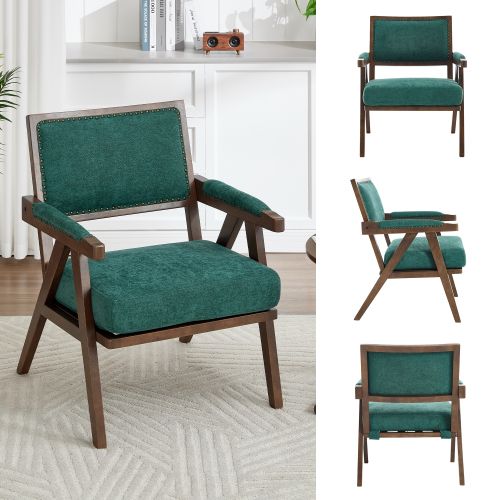 Fauteuil Lounge Moderne-méridienne Rembourrée-en Tissu-structure En Bois-vert