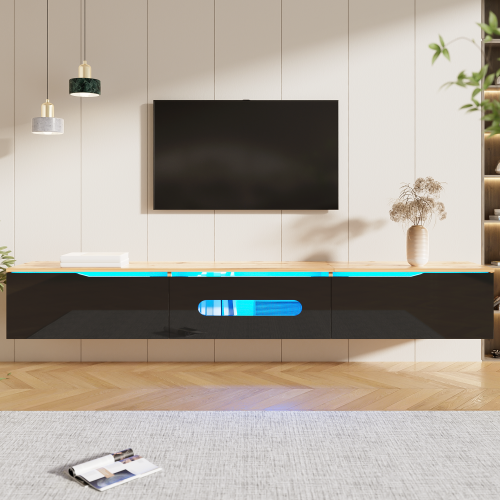 Meuble TV 180 Cm-surface Brillante-meubles De Salon Avec Éclairage LED 16 Couleurs-nois