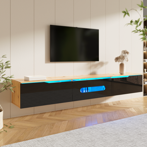 Meuble TV 180 Cm-surface Brillante-meubles De Salon Avec Éclairage LED 16 Couleurs-nois