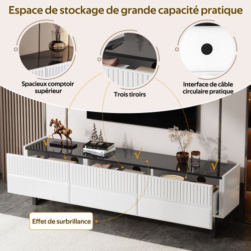 Meuble TV Bas à Trois Tiroirs-meubles De Salon 170 X 35 X 47 Cm-noir Et Blanc