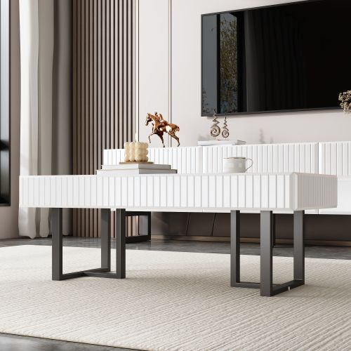 Table Basse Classique Moderne-table De Salon 110x50,5x41 Cm-noir Et Blanc