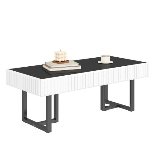 Table Basse Classique Moderne-table De Salon 110x50,5x41 Cm-noir Et Blanc