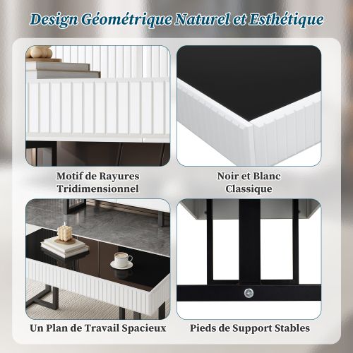 Table Basse Classique Moderne-table De Salon 110x50,5x41 Cm-noir Et Blanc