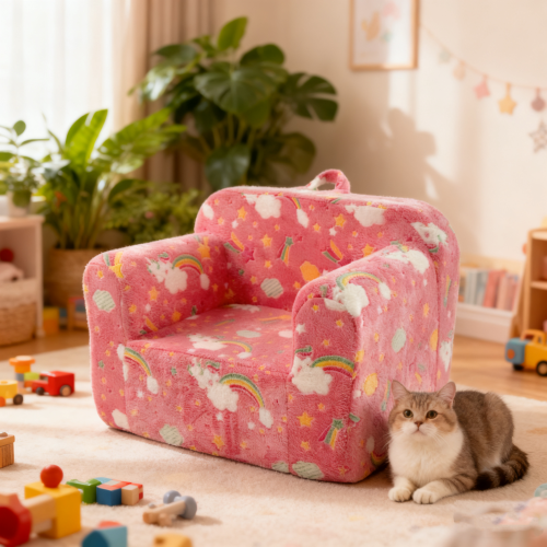 Fauteuil Enfant-avec Poignée De Transport Et Poches Latérales-Rose
