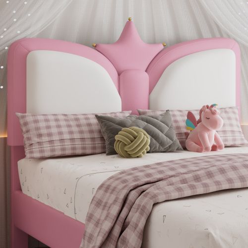 Lit Capitonné 90 X 200 Cm-lit Simple-lit Enfant-pu + Fer + Mousse-rose + Blanc