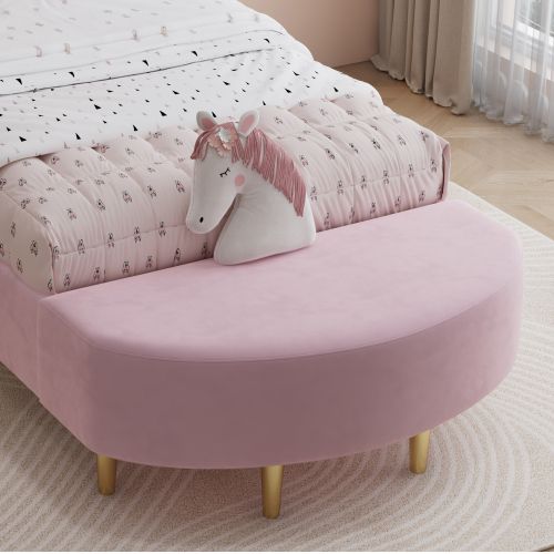 Lit Capitonné 90 X 200 Cm-lit Simple-tête De Lit En Velours-avec Banc Assorti-rose