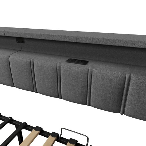 Lit Gigogne Multifonctionnel-canapé-lit 90 X 200cm-avec USB Et Type-c- Bande LED-2 Tiroirs-gris