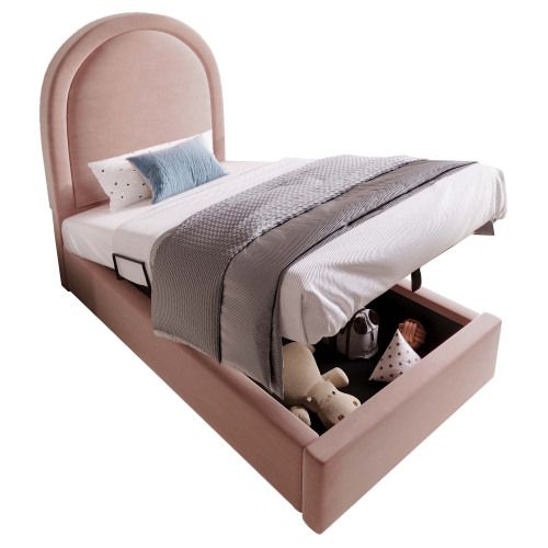 Lit Enfant Capitonné-lit Simple 90 X 190 Cm-en Velours-pour Garçons Et Filles-rose