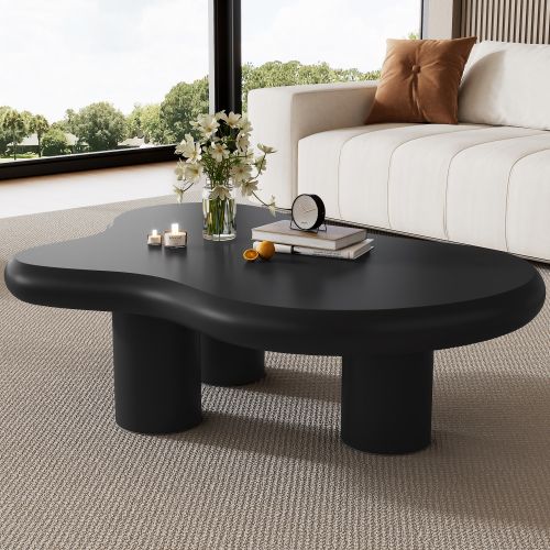 Table Basse En Forme De Nuage-mdf Avec Patins En Feutre-surface Laquée-noir