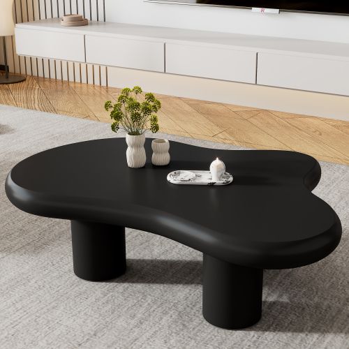 Table Basse En Forme De Nuage-mdf Avec Patins En Feutre-surface Laquée-noir