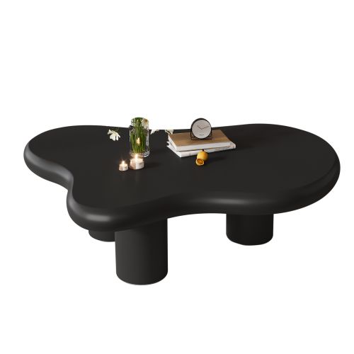Table Basse En Forme De Nuage-mdf Avec Patins En Feutre-surface Laquée-noir