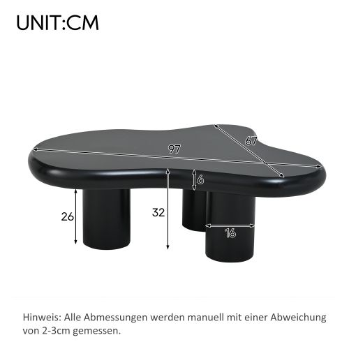 Table Basse En Forme De Nuage-mdf Avec Patins En Feutre-surface Laquée-noir