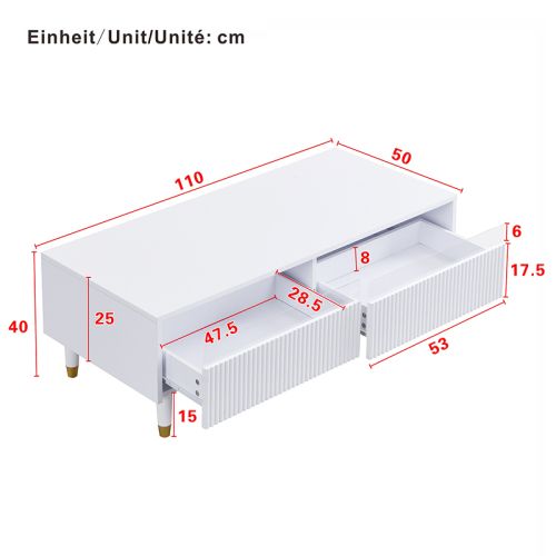 Table Basse Rectangulaire - Table à Café LED - Table De Salon - Scandinave Nordique-blanc
