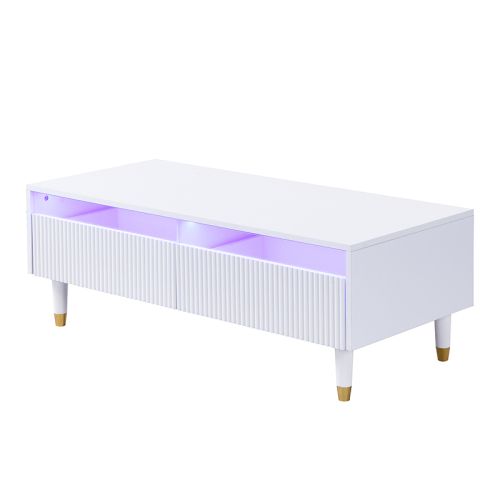 Table Basse Rectangulaire - Table à Café LED - Table De Salon - Scandinave Nordique-blanc