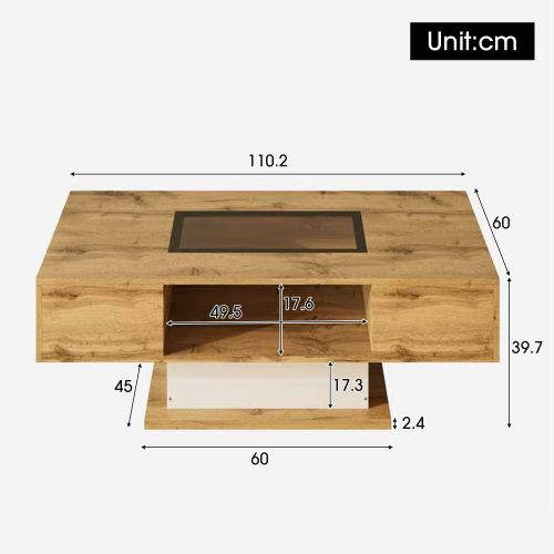 Table Basse-table De Salon Avec Éclairage LED à Couleurs Changeantes-en Verre-naturel