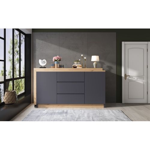 Buffet/Bureau D'angle-plateau Pivotant De 4 Cm D'épaisseur-noir/chêne