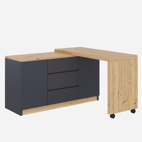 Buffet/Bureau D'angle-plateau Pivotant De 4 Cm D'épaisseur-noir/chêne