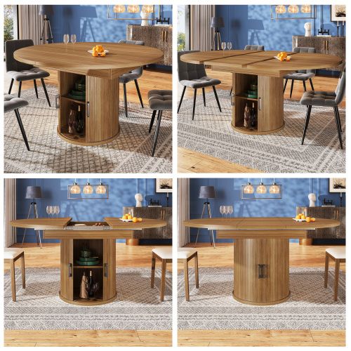 Table De Salle à Manger Extensible-table De Cuisine-table Ronde Transformable En Ovale-noyer/noir