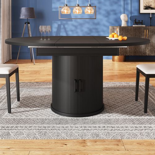 Table De Salle à Manger Extensible-table De Cuisine-table Ronde Transformable En Ovale-noir