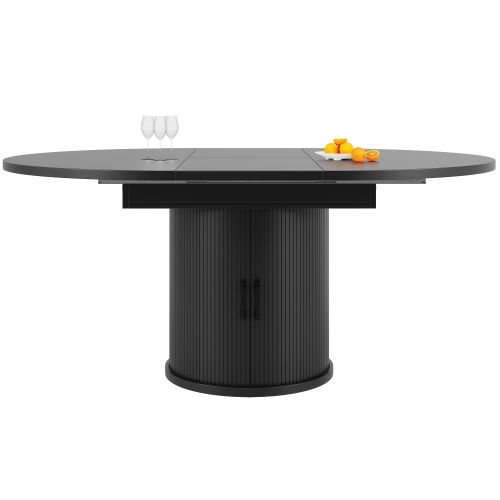 Table De Salle à Manger Extensible-table De Cuisine-table Ronde Transformable En Ovale-noir