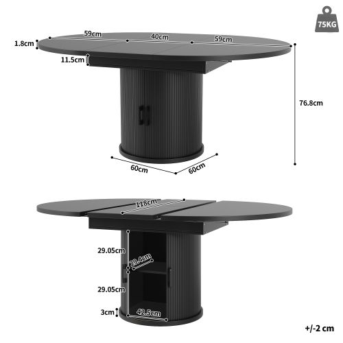 Table De Salle à Manger Extensible-table De Cuisine-table Ronde Transformable En Ovale-noir