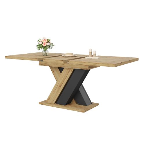 Table De Salle à Manger-Table De Cuisine Extensible-119-158.5cm-Piètement en X -Naturel