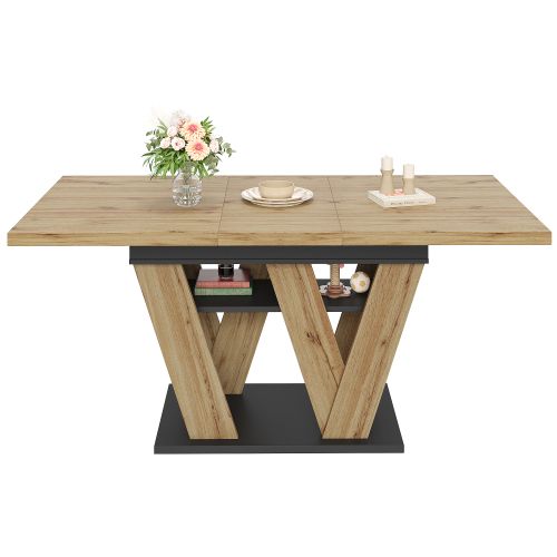 Table De Salle à Manger-table De Cuisine Extensible-Piètement en W -naturel