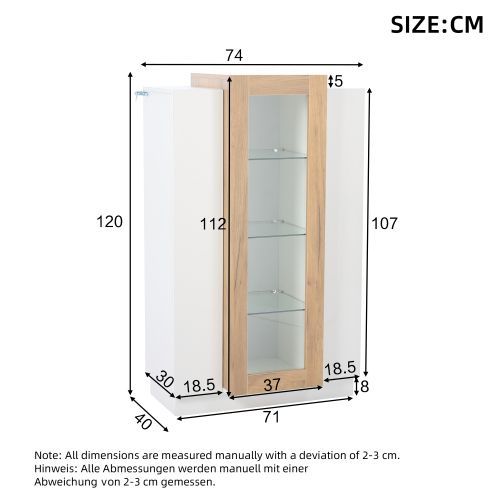 Meuble De Salon 74*40*120cm-vitrine Laquée Brillante Avec Éclairage LED-blanc Et Bois