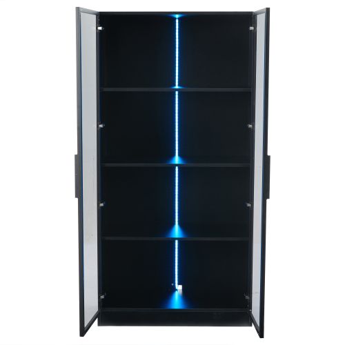 Vitrine Avec Éclairage LED-avec Étagères Réglables-armoire De Rangement à 2 Portes Pour Salon-noir
