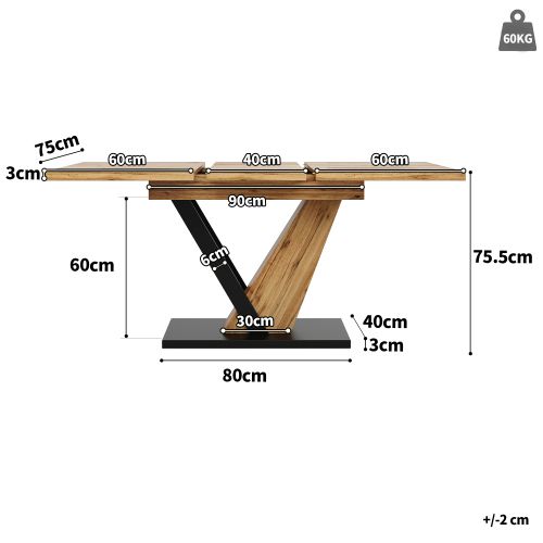 Table à Manger Extensibe-Rectangle-4-6 Personnes-120–160cm-Naturel