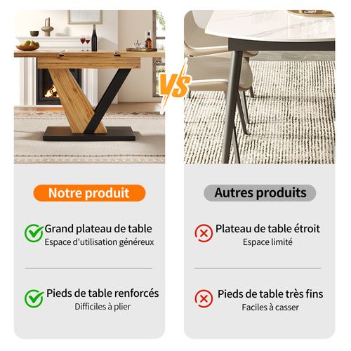 Table à Manger Extensibe-Rectangle-4-6 Personnes-120–160cm-Naturel