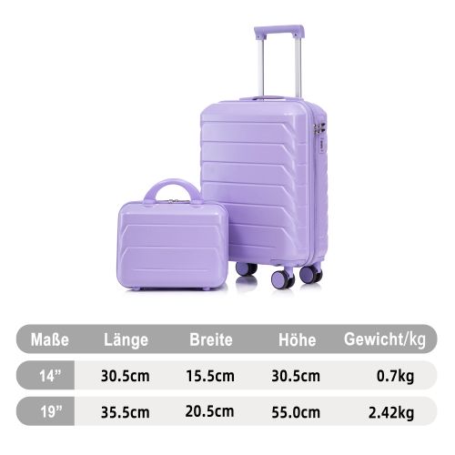 Ensemble De 2 Valises à Roulettes-valise Rigide En Abs-avec Serrure à Combinaison-violet