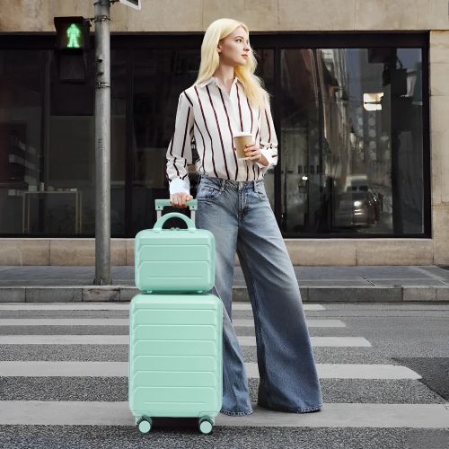 Ensemble De 2 Valises à Roulettes-valise Rigide En Abs-avec Serrure à Combinaison-vert