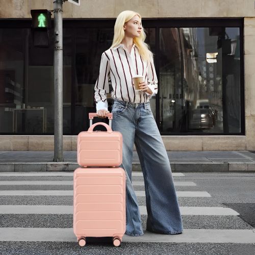 Ensemble De 2 Valises à Roulettes-valise Rigide En Abs-avec Serrure à Combinaison-rose