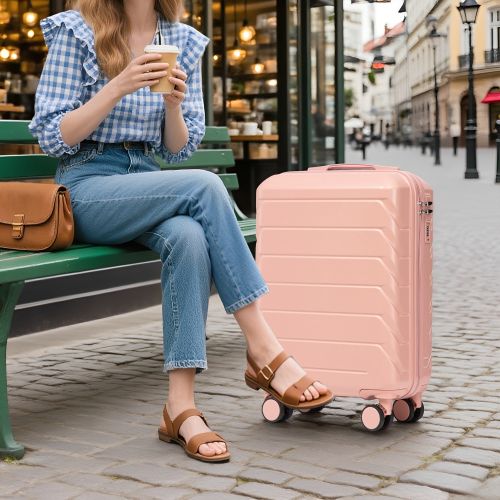 Ensemble De 2 Valises à Roulettes-valise Rigide En Abs-avec Serrure à Combinaison-rose