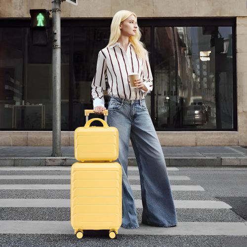 Ensemble De 2 Valises à Roulettes-valise Rigide En Abs-avec Serrure à Combinaison-jaune