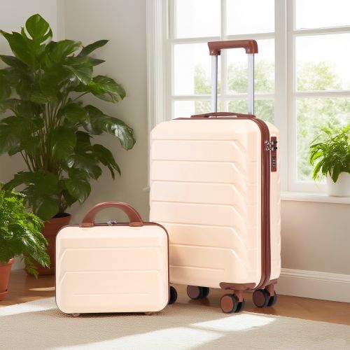 Ensemble De 2 Valises à Roulettes-valise Rigide En Abs-avec Serrure à Combinaison-beige