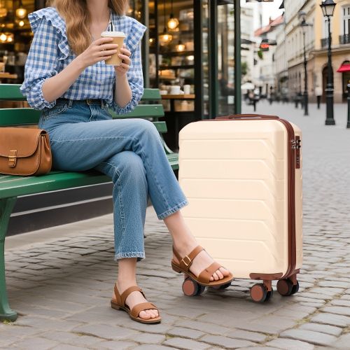 Ensemble De 2 Valises à Roulettes-valise Rigide En Abs-avec Serrure à Combinaison-beige