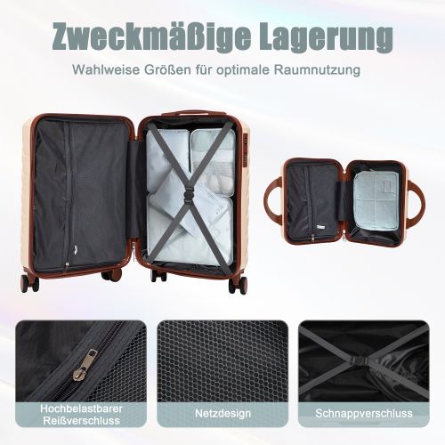 Ensemble De 2 Valises à Roulettes-valise Rigide En Abs-avec Serrure à Combinaison-beige